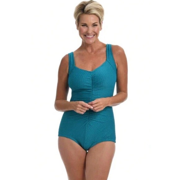 SWIMSUIT Manhattan Beach wear size 18 Textured Spa Shirred in Emerald - Picture 1 of 7